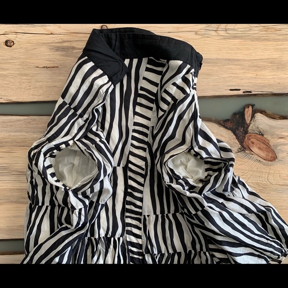 Lil 100% Silk Black And White Lined Striped Zebra Print Midi Skirt - Picture 5 of 11